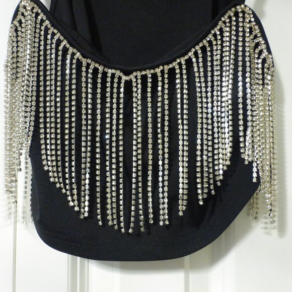 Black rhinestones strands Y2K style crop top with adjustable spaghetti s… - Picture 5 of 7